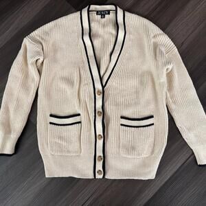 J.Crew Tipped V-neck Cotton Cardigan Sweater Women's Size XS Ivory